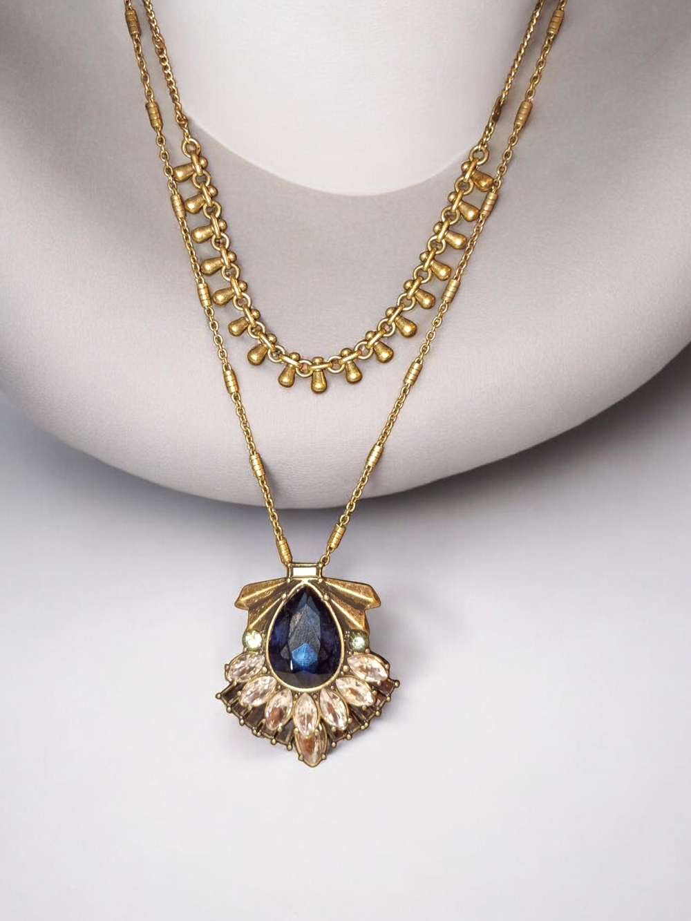 Chloe + Isabel Gold Layered Necklace with Blue Teardrop Pendants - Picture 2 of 4